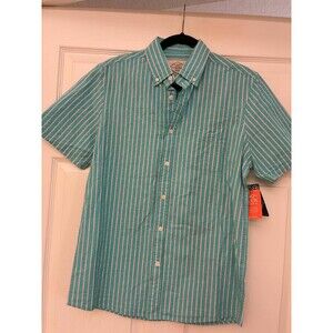 St. John's Bay Mens Small No Tuck Aqua Purple Stripe Short Sleeve Shirt NWT